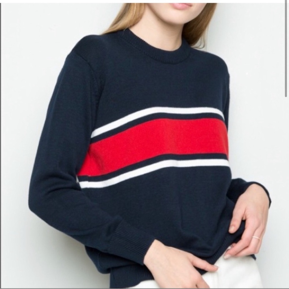 Brandy Melville Jadyn Sweater in Navy, Red & White Stripes